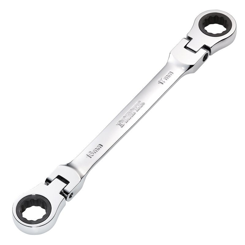 Draper HI-TORQ Metric Flexible Head Double Ring Ratchet Spanner, 16 x 17mm DRA-27756