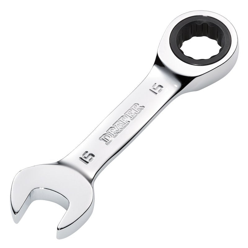Draper HI-TORQ Metric Stubby Ratchet Combination Spanner, 15mm DRA-27909