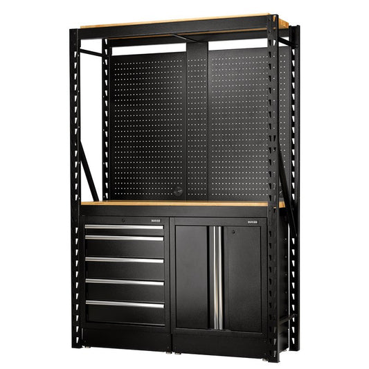 Draper BUNKER 15 Piece Modular Storage Combo 2 Tier Racking with Hardwood Shelving, Pegboards and Floor Cabinets, 1500mm DRA-27912