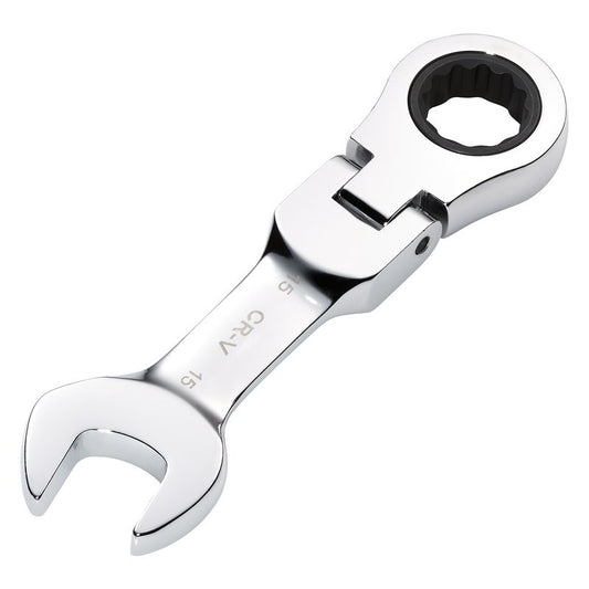 Draper HI-TORQ Metric Stubby Flexible Head Ratchet Combination Spanner, 15mm DRA-27973