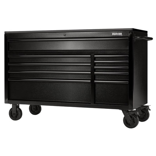 Draper BUNKER 10 Drawer Workbench Roller Tool Cabinet with Black Stainless Steel Worktop, 56" DRA-28077