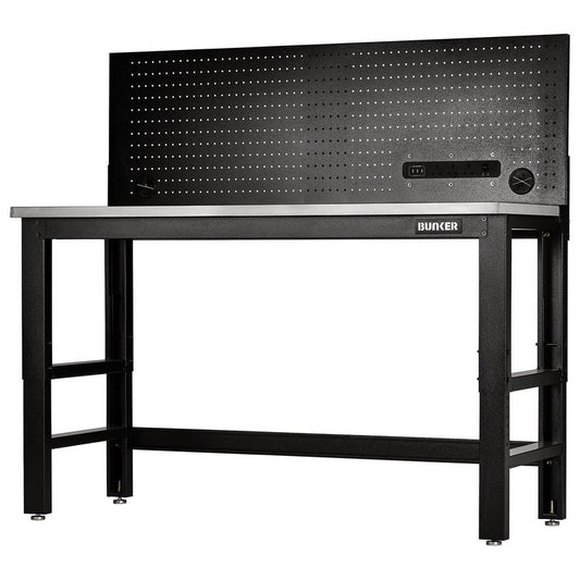 Draper BUNKER Workbench with Stainless Steel Worktop and Power Pegboard, 1550mm DRA-28097