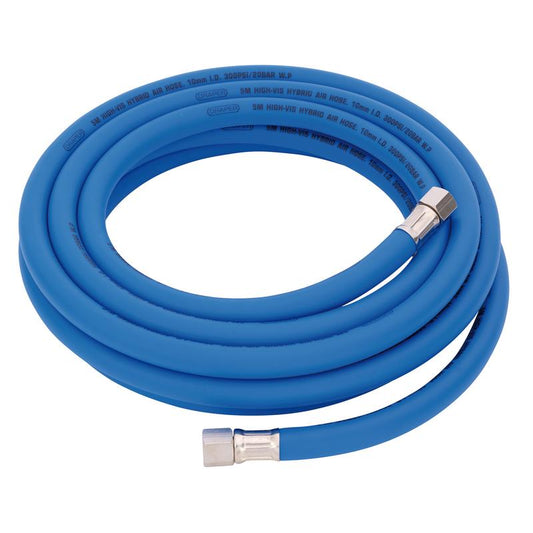 Draper High Visibility Hybrid Air Hose, 5m x 10mm, 1/4" BSP, Blue DRA-31727