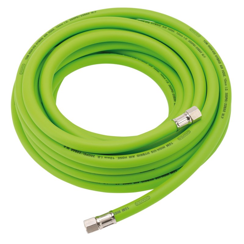 Draper High Visibility Hybrid Air Hose, 10m x 10mm, 1/4" BSP, Green DRA-31729