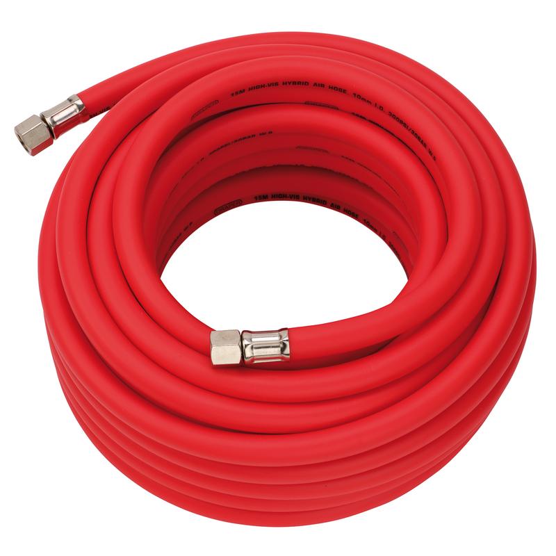 Draper High Visibility Hybrid Air Hose, 15m x 10mm, 1/4" BSP, Red DRA-31731