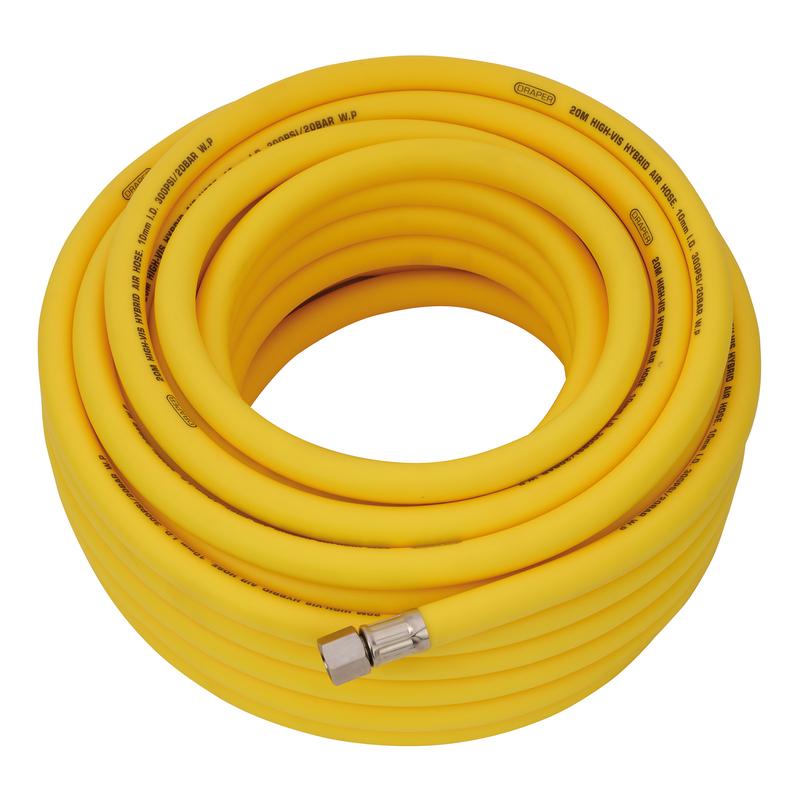 Draper High Visibility Hybrid Air Hose, 20m x 10mm, 1/4" BSP, Yellow DRA-31732