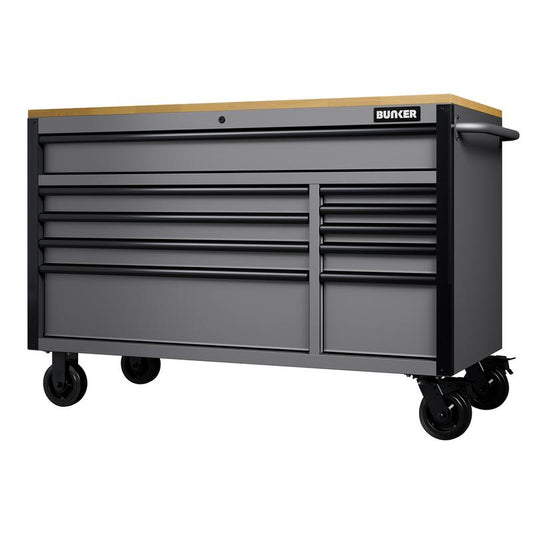 Draper BUNKER 10 Drawer Workbench Roller Tool Cabinet, 56", Light Grey DRA-31760