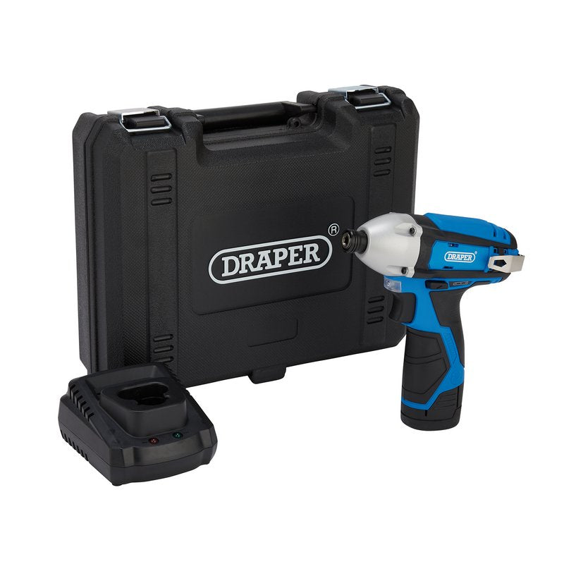 Draper 12V Impact Driver, 1/4" Hex., 1 x 1.5Ah Battery, 1 x Fast Charger DRA-70332