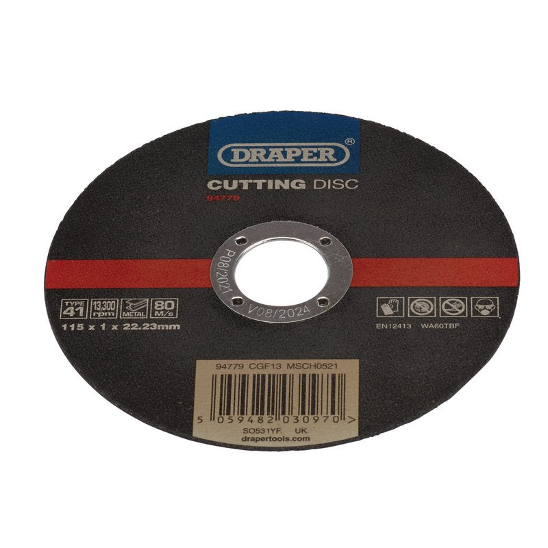 Draper Stainless-Steel/Inox Metal Cutting Disc, 115 x 1 x 22.23mm DRA-94779
