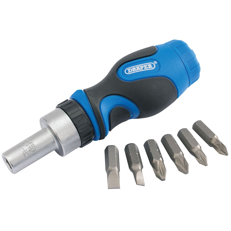 Draper Stubby Ratchet Screwdriver and Bit Set (7 Piece) DRA-01050