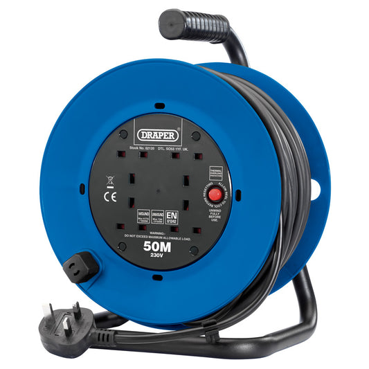 Draper 230V Four Socket Industrial Cable Reel, 50m DRA-02120