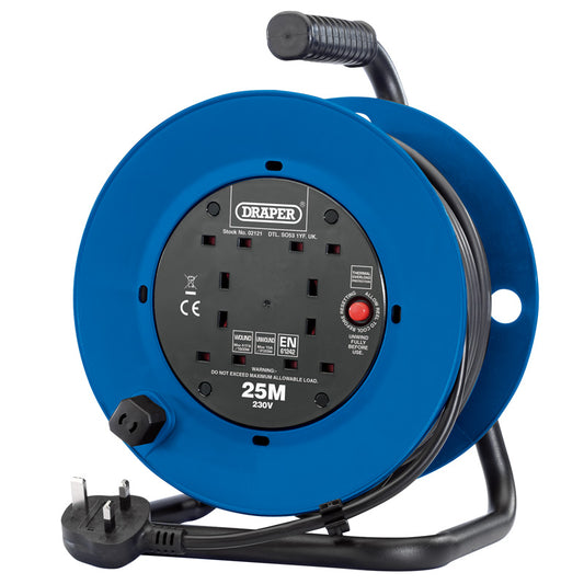 Draper 230V Four Socket Industrial Cable Reel, 25m DRA-02121