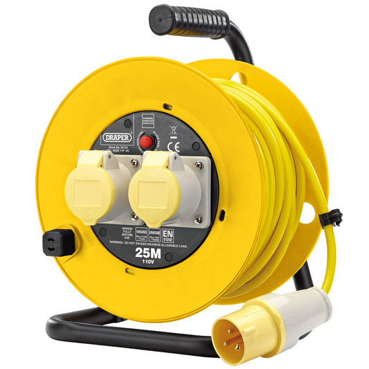 Draper 110V Twin Extension Cable Reel, 25m DRA-02124