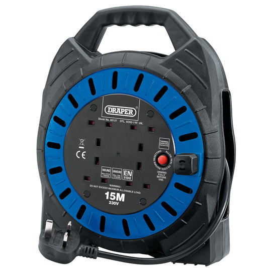 Draper 230V Four Socket Cable Reel, 15m DRA-02127