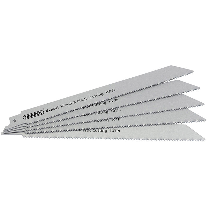 Draper Reciprocating Saw Blades, 200mm, 10tpi (Pack of 5) DRA-02303