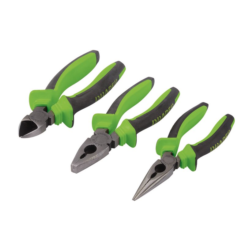 Draper Soft Grip Pliers Set, Green (3 Piece) DRA-04458