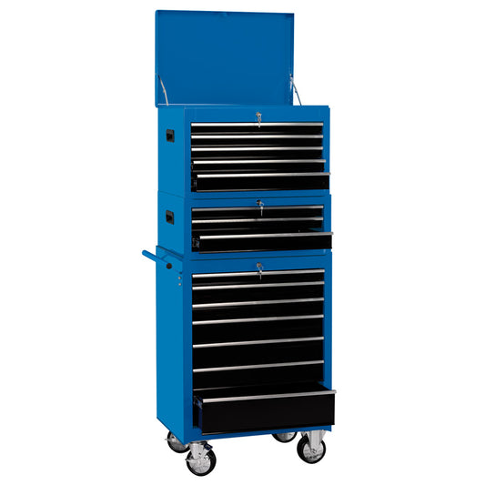 Draper Combination Roller Cabinet and Tool Chest, 15 Drawer, 26", Blue DRA-04593