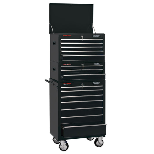 Draper Combined Roller Cabinet and Tool Chest, 15 Drawer, 26", Black DRA-04594