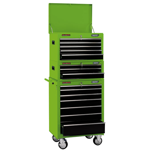 Draper Combination Roller Cabinet and Tool Chest, 15 Drawer, 26", Green DRA-04596