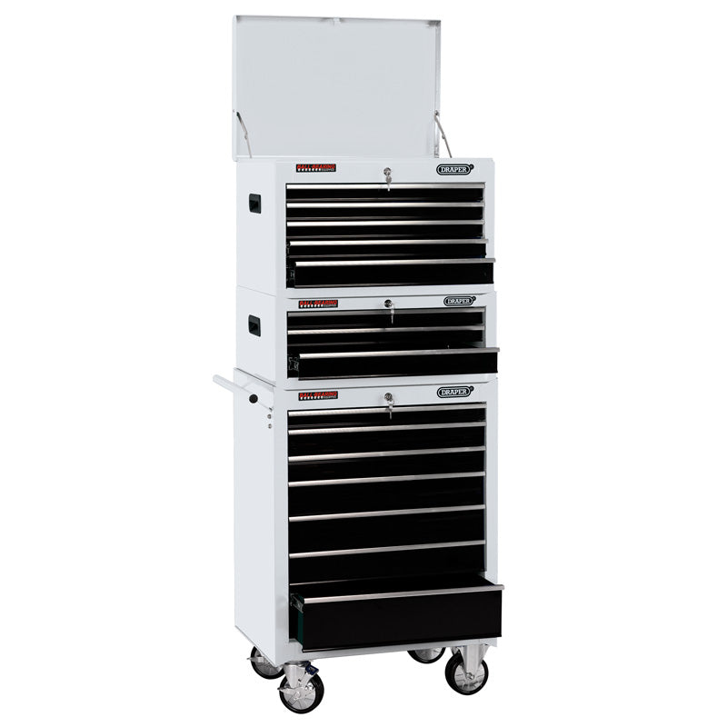 Draper Combined Roller Cabinet and Tool Chest, 15 Drawer, 26", White DRA-04597