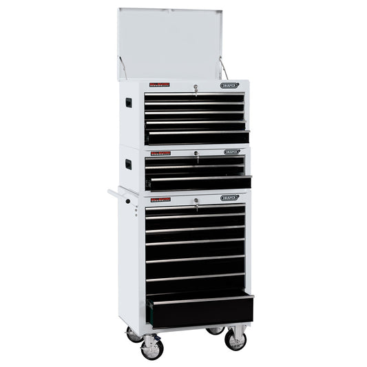 Draper Combined Roller Cabinet and Tool Chest, 15 Drawer, 26", White DRA-04597