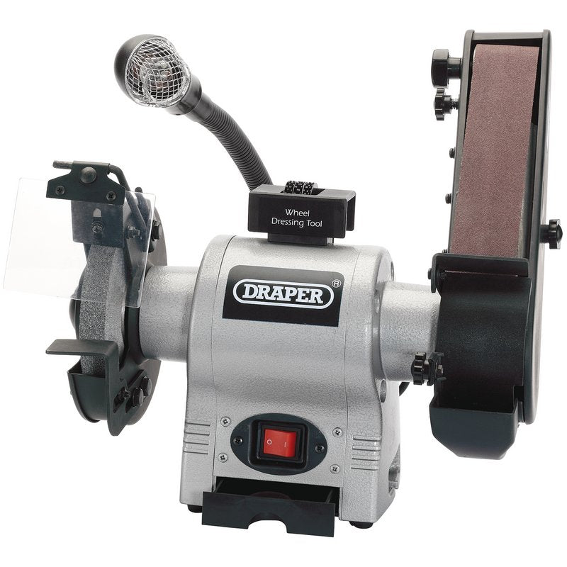 Draper Bench Grinder with Sanding Belt and Worklight, 150mm, 370W DRA-05096