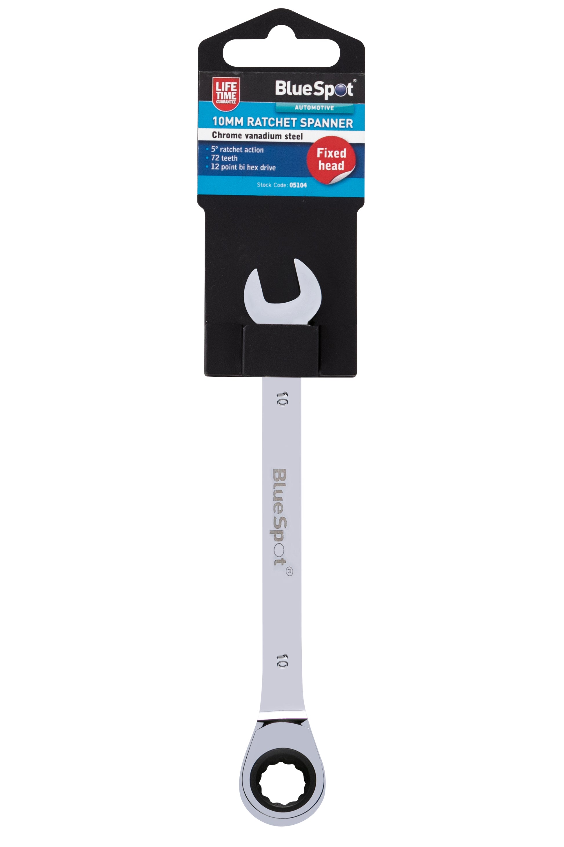 BlueSpot 10mm Chrome Vanadium Ratchet Spanner Fixed Head 05104