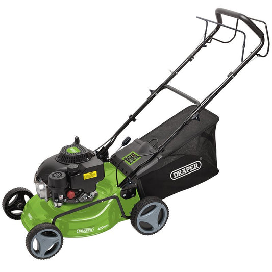 Draper Steel Deck Petrol Lawn Mower, 420mm, 132cc/3.3HP DRA-08671