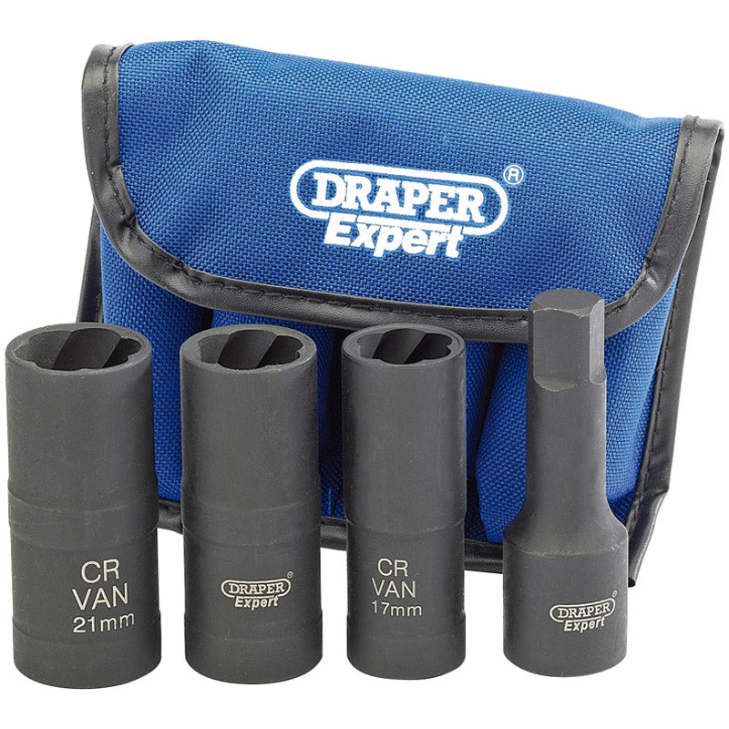 Draper Wheel Nut Double Impact Socket Kit, 1/2" Sq. Dr. (4 Piece) DRA-09539