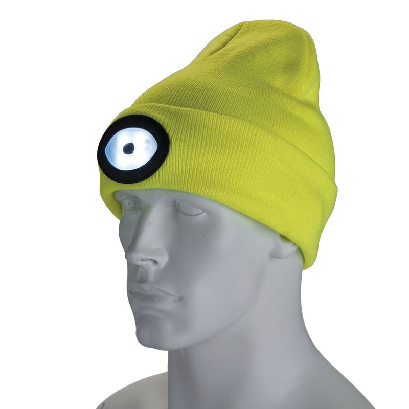 Draper Beanie Hat with Rechargeable Torch, One Size, 1W, 100 Lumens, High-vis Yellow DRA-10008