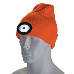 Draper Beanie Hat with Rechargeable Torch, One Size, 1W, 100 Lumens, High-vis Orange DRA-10015