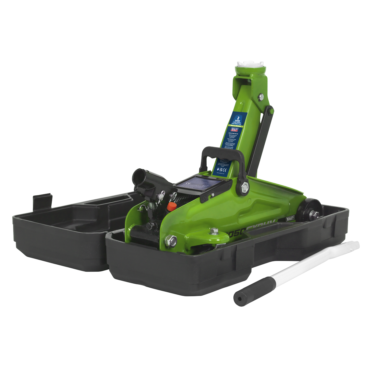 Sealey 2tonne Short Chassis Hi-Vis Trolley Jack with Storage Case 1050CXDHV
