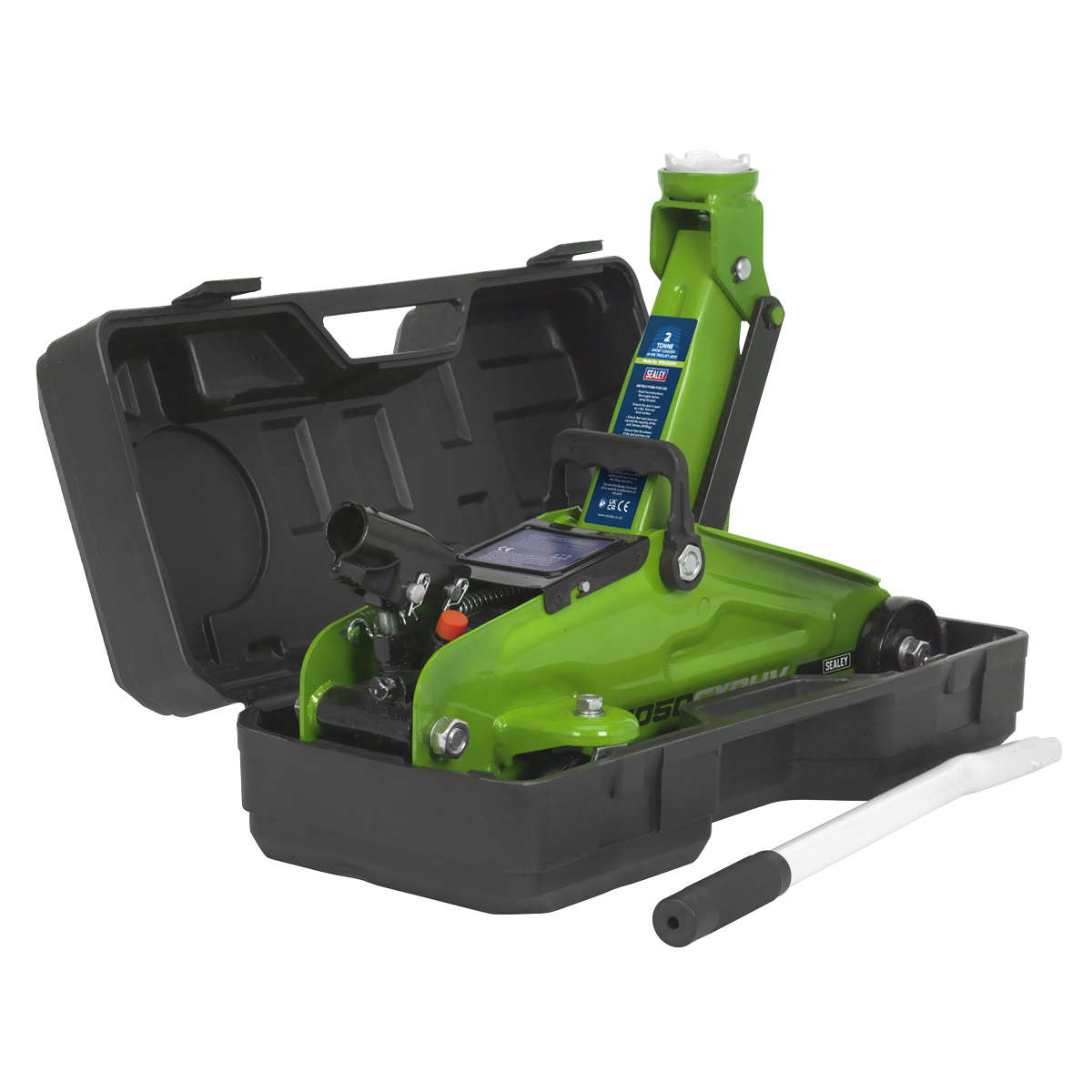 Sealey 2tonne Short Chassis Hi-Vis Trolley Jack with Storage Case 1050CXDHV
