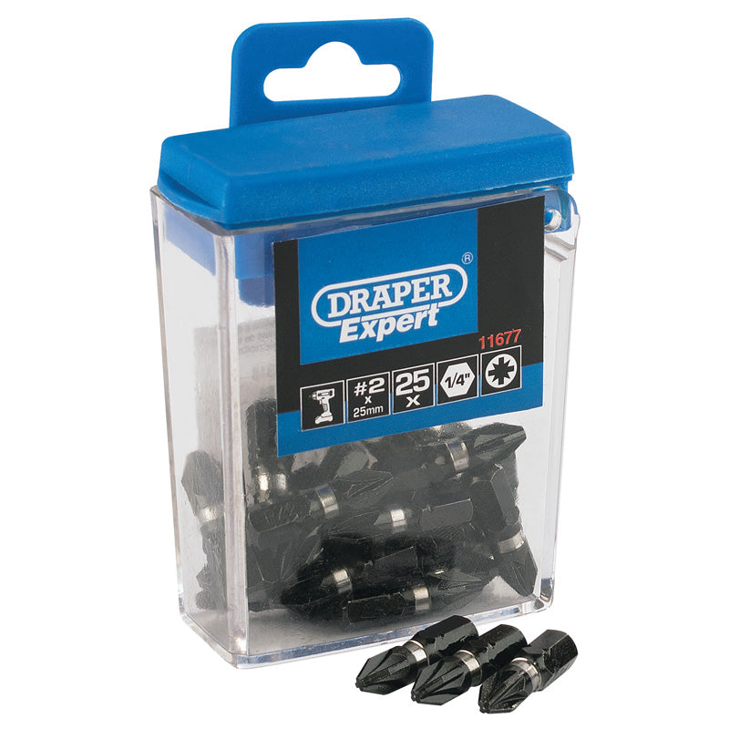 Draper PZ TYPE Impact Bits, 1/4" Hex., No.2 x 25mm (25 Piece) DRA-11677