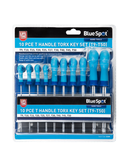 BlueSpot 10 PCE T Handle Torx Key Set (T9-T50) 12184