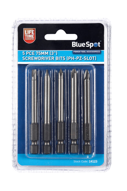 BlueSpot 5 PCE 75mm (3") Screwdriver Bits (PH-PZ Slot) 14123