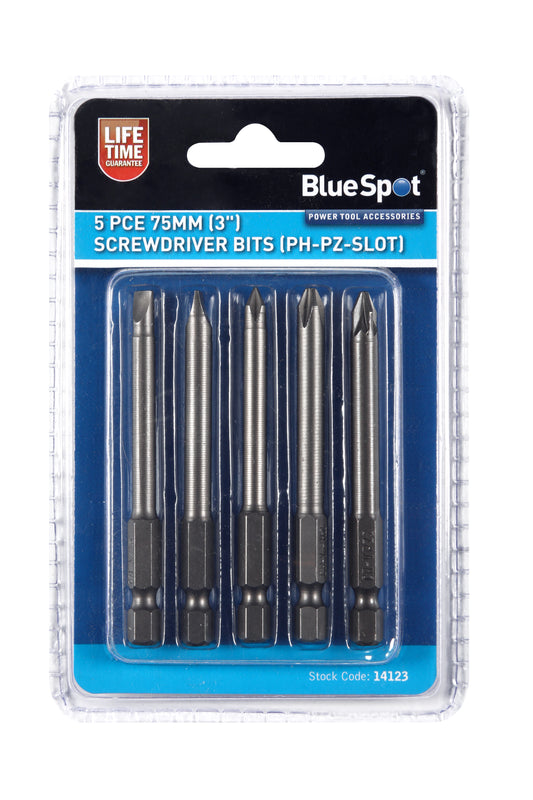 BlueSpot 5 PCE 75mm (3") Screwdriver Bits (PH-PZ Slot) 14123