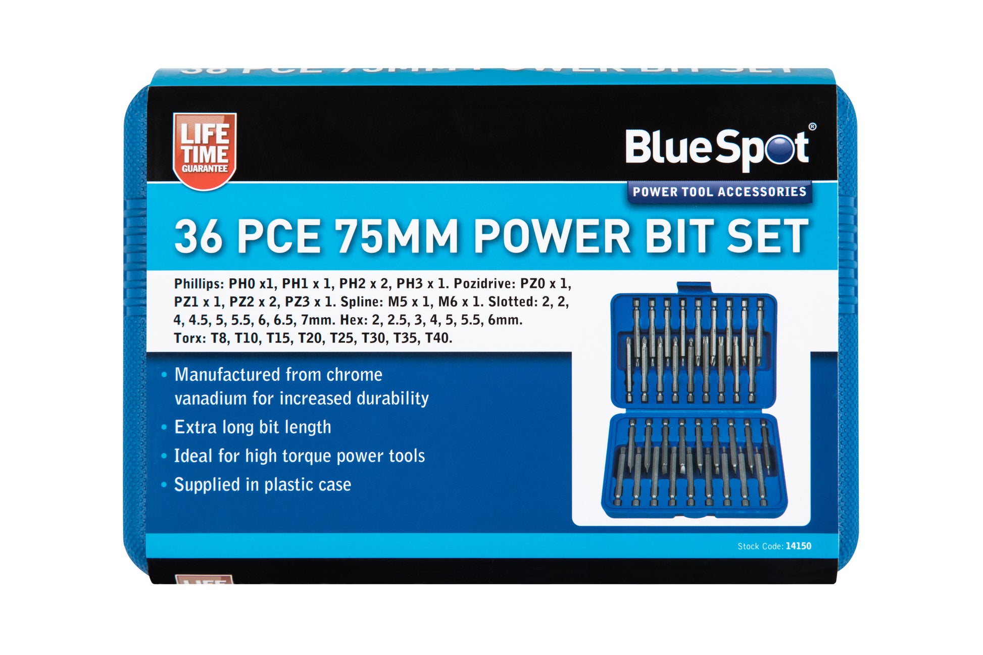 BlueSpot 36 PCE 75mm Power Bits Set 14150