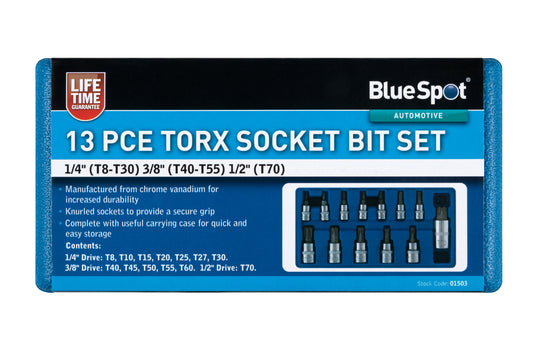 BlueSpot 13 PCE Torx Socket Bit Set (T8-T70) 01503