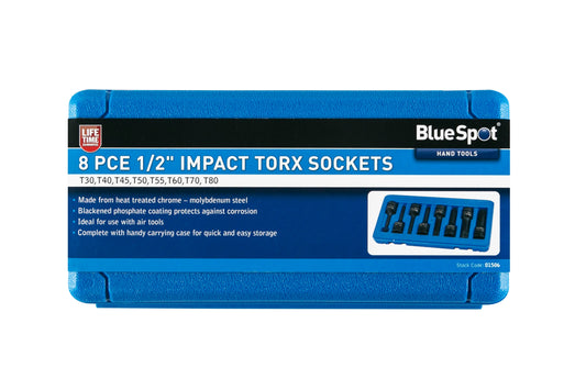 BlueSpot 8 PCE 1/2" Impact Torx Sockets (T30-T80) 01506