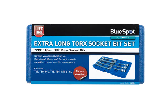 BlueSpot 7 PCE 3/8" Extra Long Torx Socket Bit Set (T25-T60) 01514