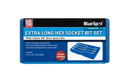 BlueSpot 7 PCE 3/8" Extra Long Hex Socket Bit Set (H3-H10) 01516