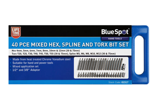 BlueSpot 40 PCE 1/2" & 3/8" Mixed Hex, Spline and Torx Bit Set 01517