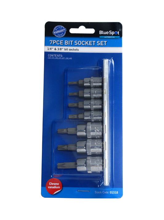 BlueSpot 7 PCE 1/4" (T10-T25) & 3/8" Torx Socket Set (T27-T40) 01518