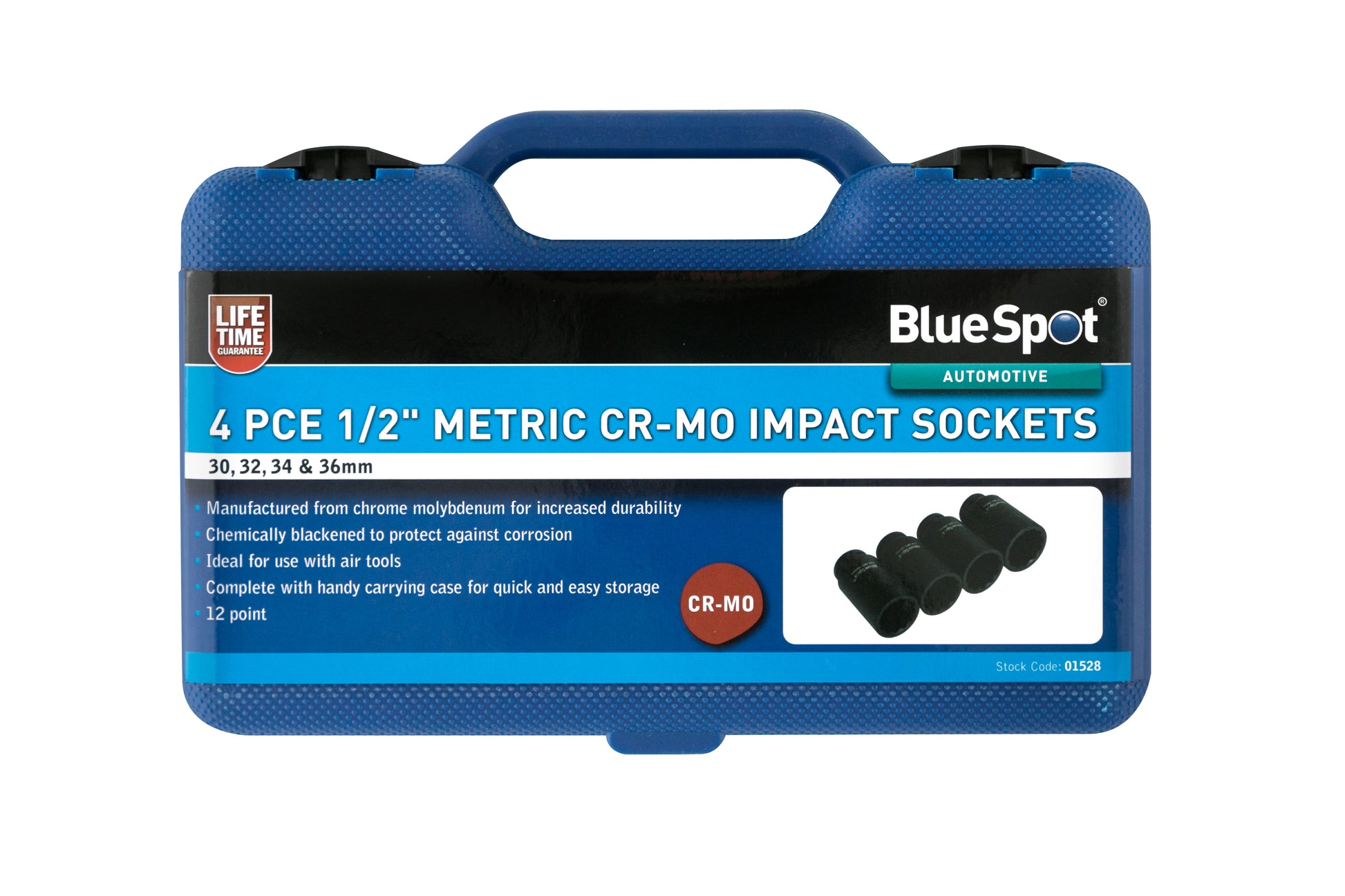 BlueSpot 4 PCE 1/2" Metric Cr-Mo Impact Sockets (30-36mm) 01528