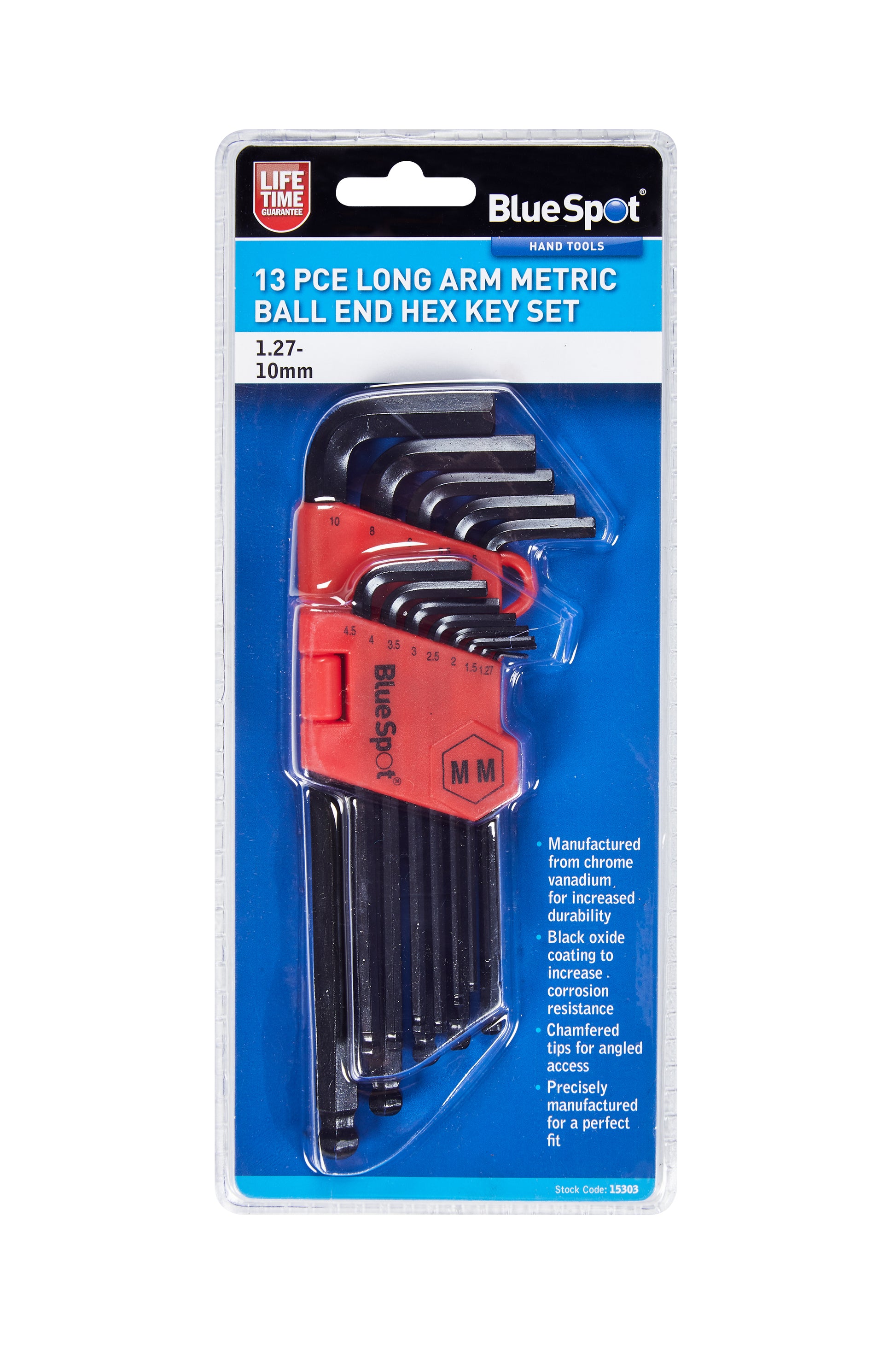 BlueSpot 13 PCE Long Arm Metric Ball End Hex Key Set (1.27-10mm) 15303