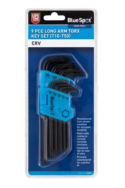 BlueSpot 9 PCE Long Arm Torx Key Set (T10-T50)  15305