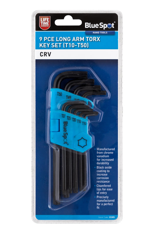 BlueSpot 9 PCE Long Arm Torx Key Set (T10-T50)  15305