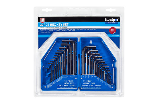 BlueSpot 30 PCE Hex Key Set (0.7-10mm) (0.028"-3/8") 15320