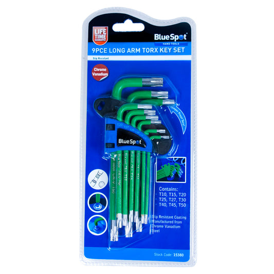 BlueSpot 9 PCE Long Arm Tamper Proof Torx Key Set (T10-T50) 15380